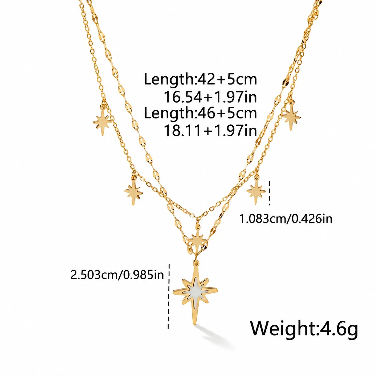 Ketting met gelaagde achtpuntige sterren, 18K verguld staal productfoto