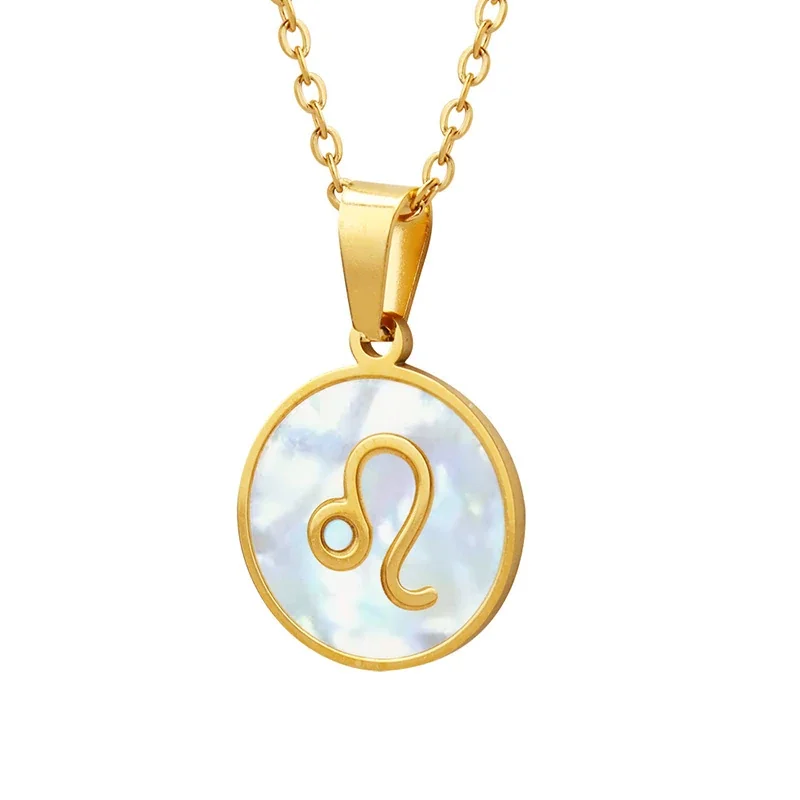 Zodiac Necklace with White Shell Disc, Gold-Plated Steel