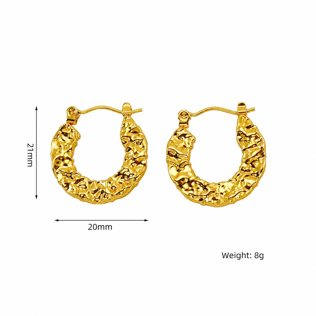 Sculptural 18K Gold-Plated Lava-Texture Hoop Earrings - Gold Lava Texture