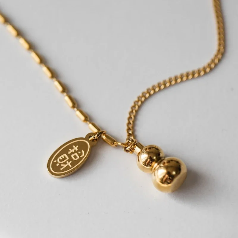 Double-Bead Fortune Tag Anklet in 18K Gold-Plated Steel