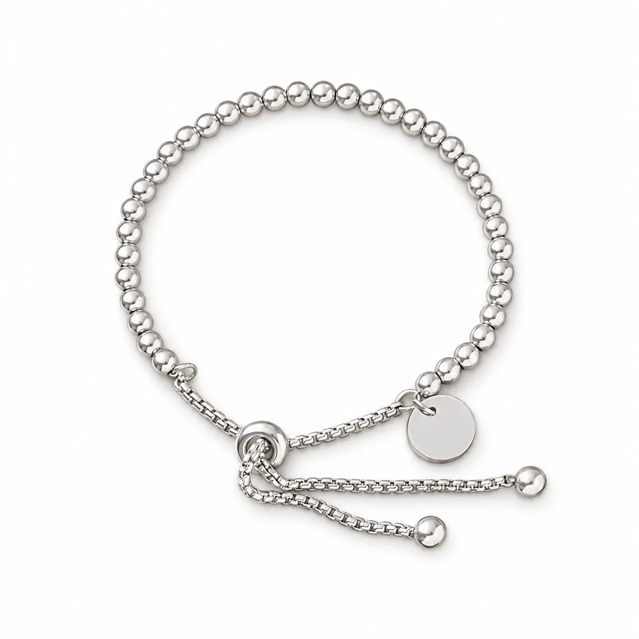 Bead Bracelet, Disc Charm & Slider, Gold-Plated Stainless Steel - Silver