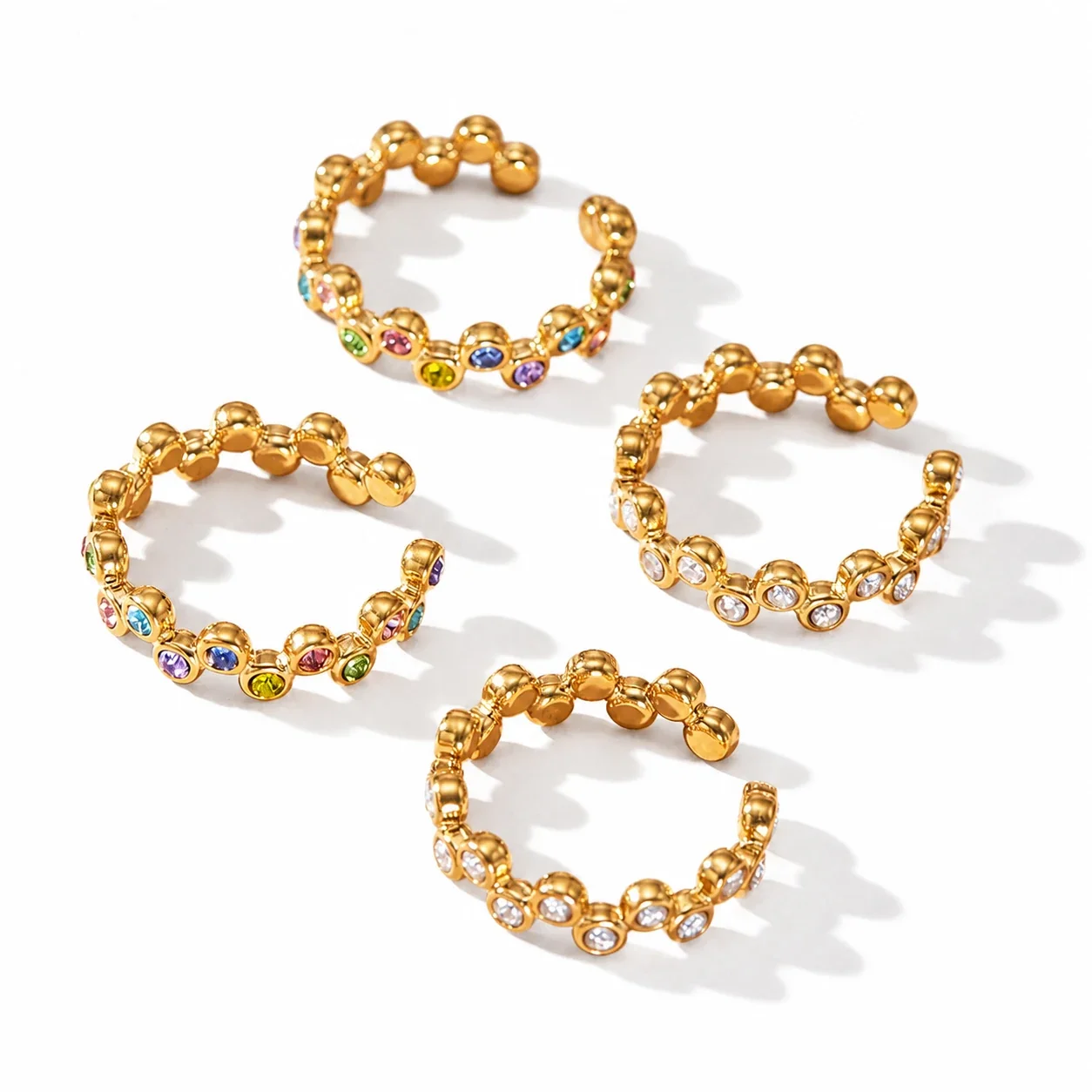 Bezel Dot 18K Gold PVD 316L Stainless Steel Open Cuff Ring