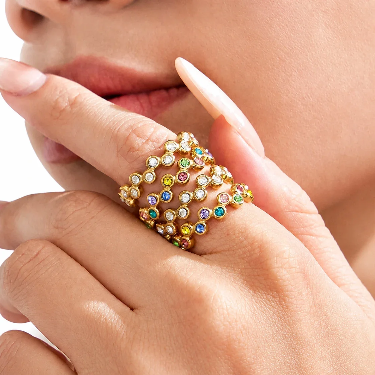 Bezel Dot 18K Gold-Plated 316L Open Cuff Ring