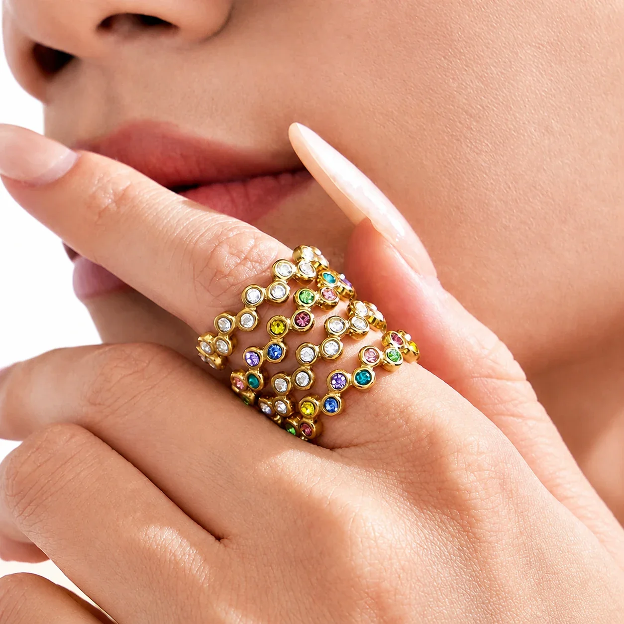 Bezel Dot 18K Gold-Plated 316L Open Cuff Ring