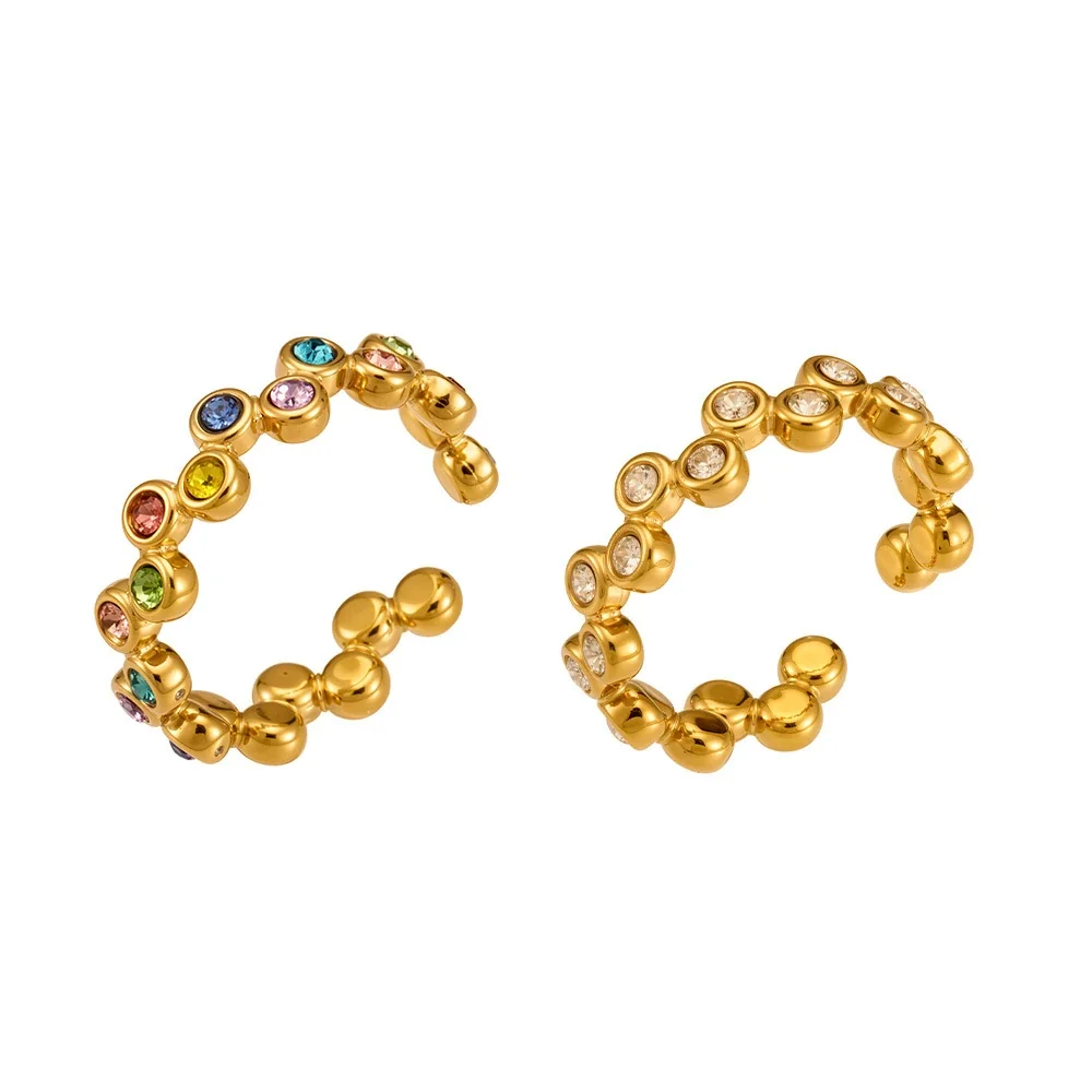 Bezel Dot 18K Gold-Plated 316L Open Cuff Ring