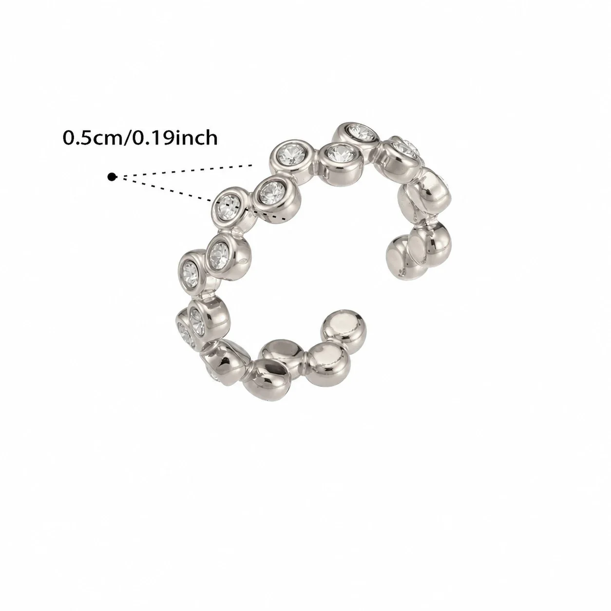 Bezel Dot 18K Gold-Plated 316L Open Cuff Ring - Gold Clear CZ