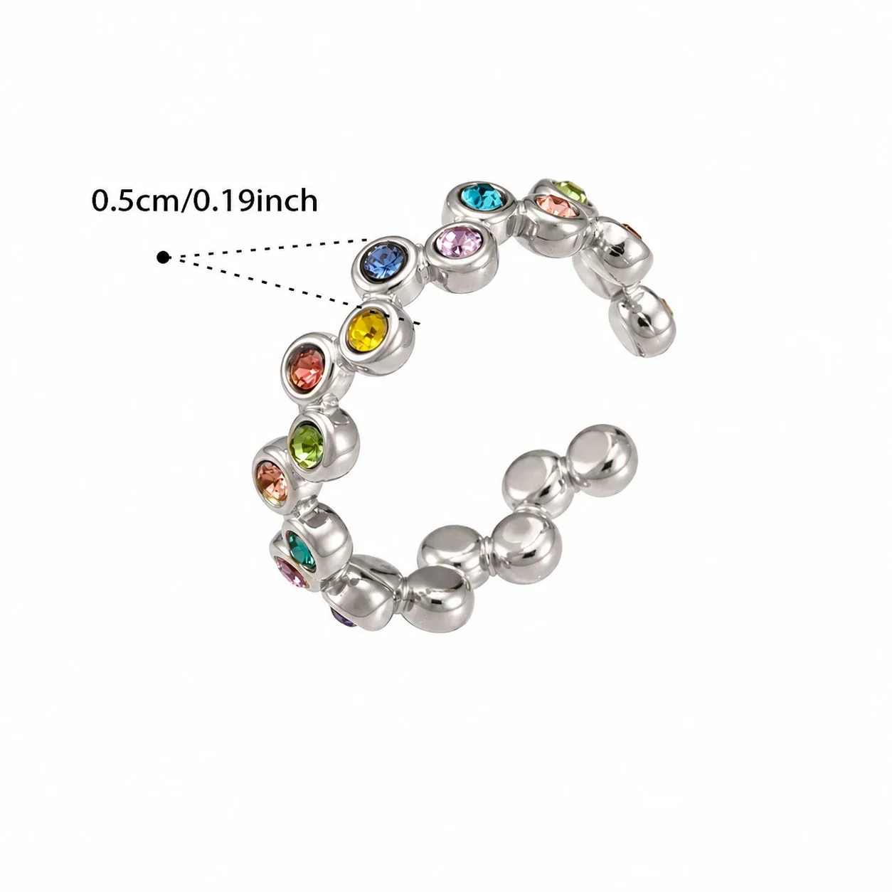 Bezel Dot 18K Gold-Plated 316L Open Cuff Ring - Silver Multi-Color CZ