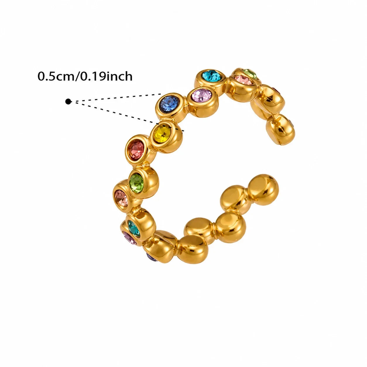 Bezel Dot 18K Gold-Plated 316L Open Cuff Ring - Gold Multi-Color CZ