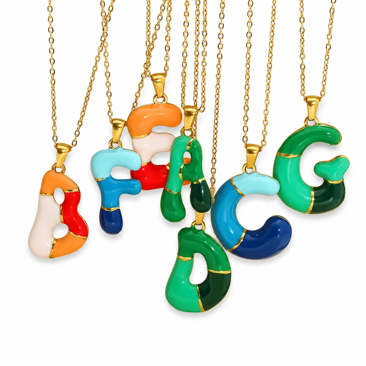 Playful Stainless Steel Enamel Bubble Letter Chain Necklace