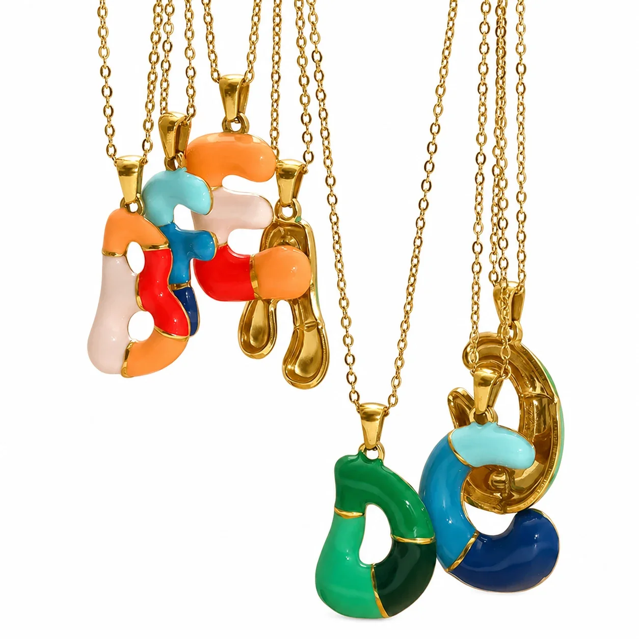 Playful Stainless Steel Enamel Bubble Letter Chain Necklace