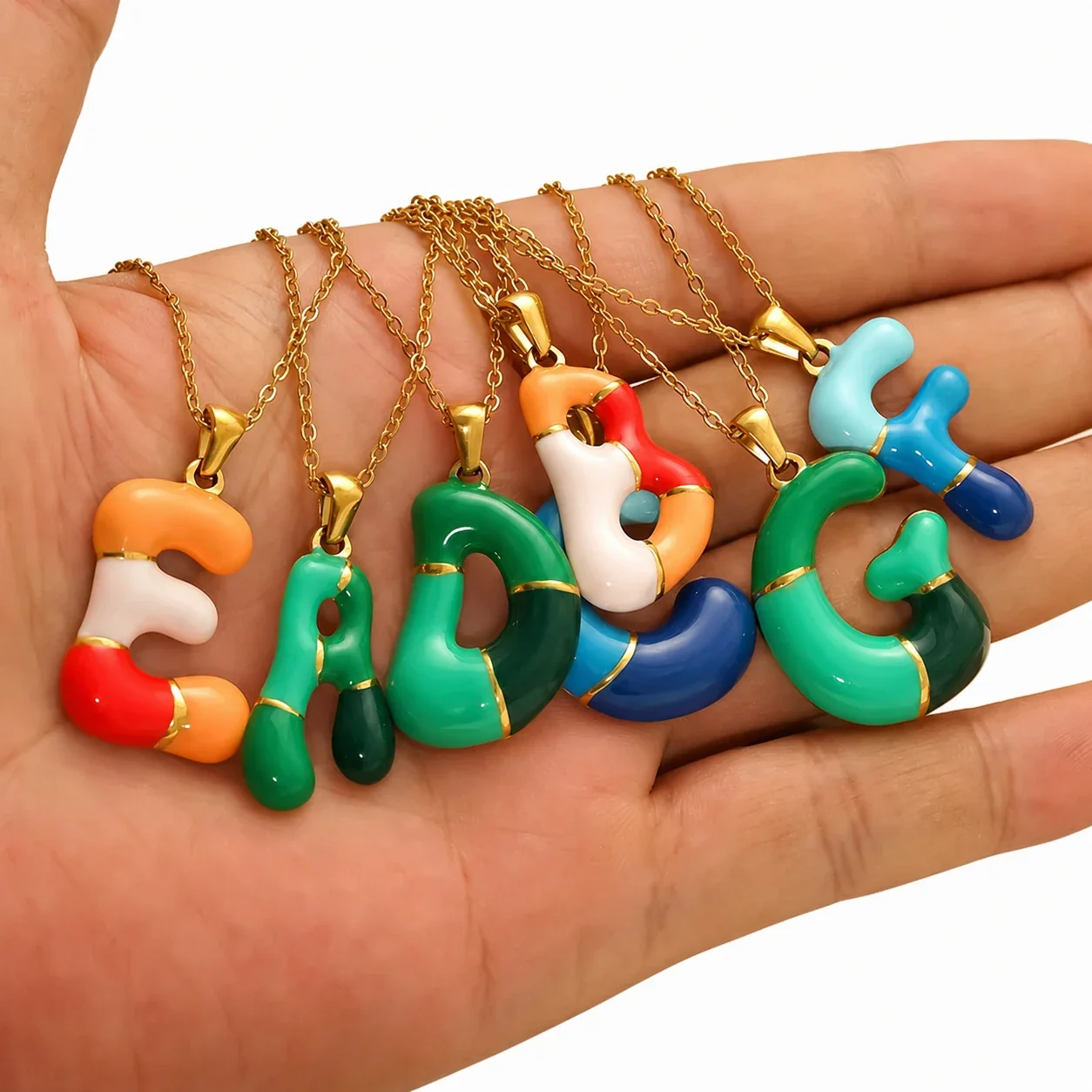 Playful Stainless Steel Enamel Bubble Letter Chain Necklace