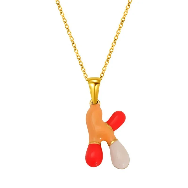 Playful Stainless Steel Enamel Bubble Letter Chain Necklace - Gold Letter K