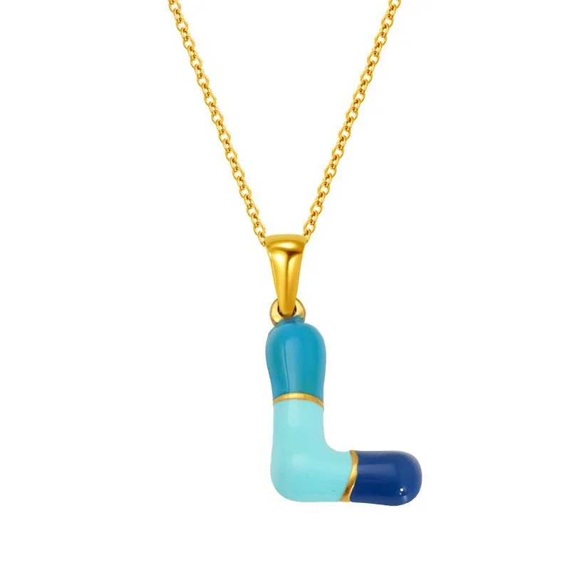 Playful Stainless Steel Enamel Bubble Letter Chain Necklace - Gold Letter L