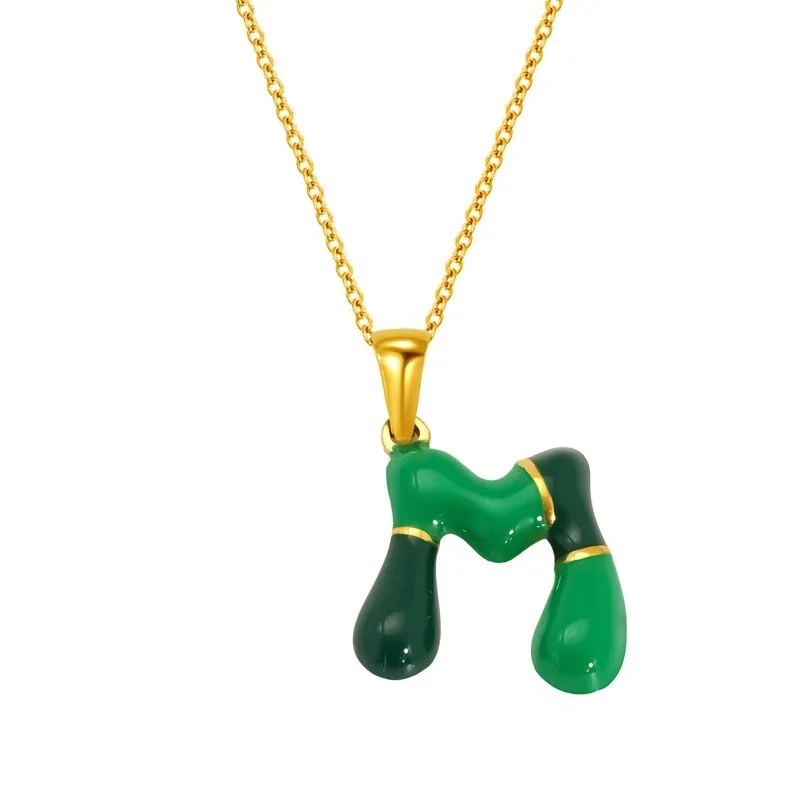 Playful Stainless Steel Enamel Bubble Letter Chain Necklace - Gold Letter M