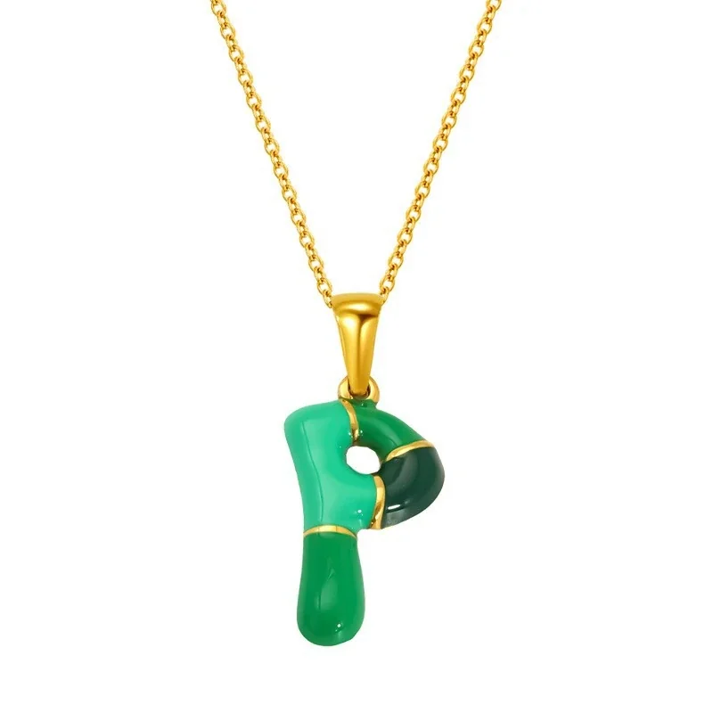 Playful Stainless Steel Enamel Bubble Letter Chain Necklace - Gold Letter P