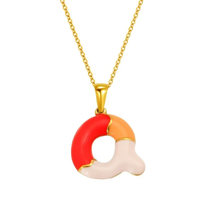 Playful Stainless Steel Enamel Bubble Letter Chain Necklace - Gold Letter Q