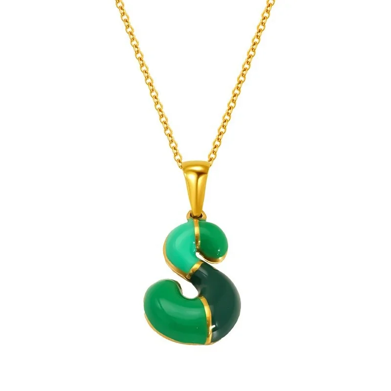 Playful Stainless Steel Enamel Bubble Letter Chain Necklace - Gold Letter S
