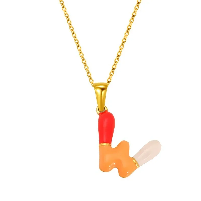 Playful Stainless Steel Enamel Bubble Letter Chain Necklace - Gold Letter W