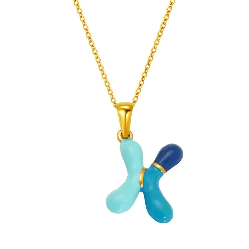 Playful Stainless Steel Enamel Bubble Letter Chain Necklace - Gold Letter X