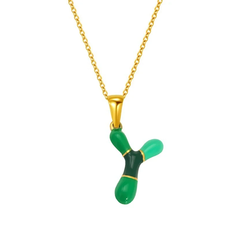 Playful Stainless Steel Enamel Bubble Letter Chain Necklace - Gold Letter Y