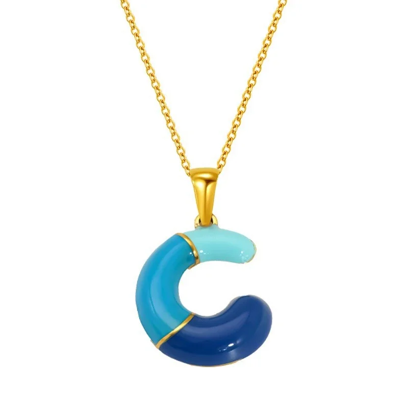 Playful Stainless Steel Enamel Bubble Letter Chain Necklace - Gold Letter C