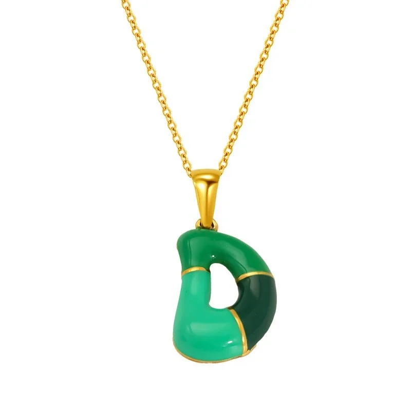 Playful Stainless Steel Enamel Bubble Letter Chain Necklace - Gold Letter D
