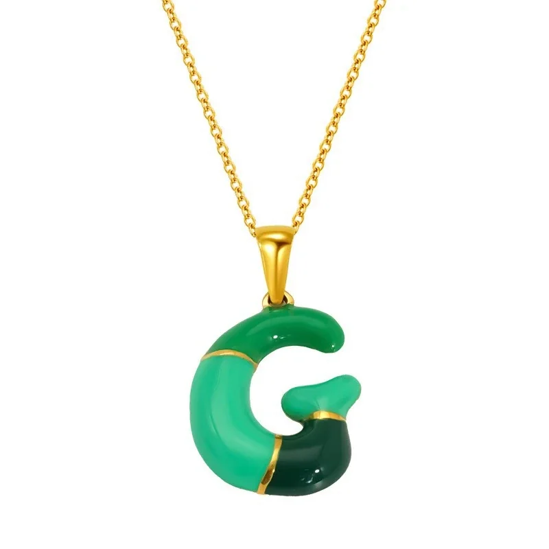 Playful Stainless Steel Enamel Bubble Letter Chain Necklace - Gold Letter G