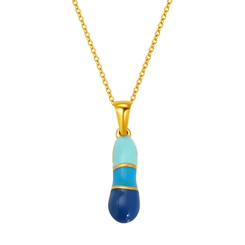 Playful Stainless Steel Enamel Bubble Letter Chain Necklace - Gold Letter I