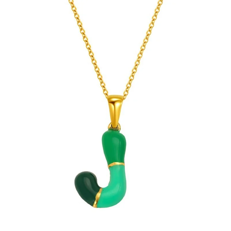Playful Stainless Steel Enamel Bubble Letter Chain Necklace - Gold Letter J