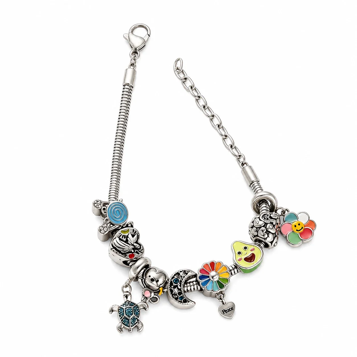 Sparkling Stainless Steel Crystal Charm Bracelet