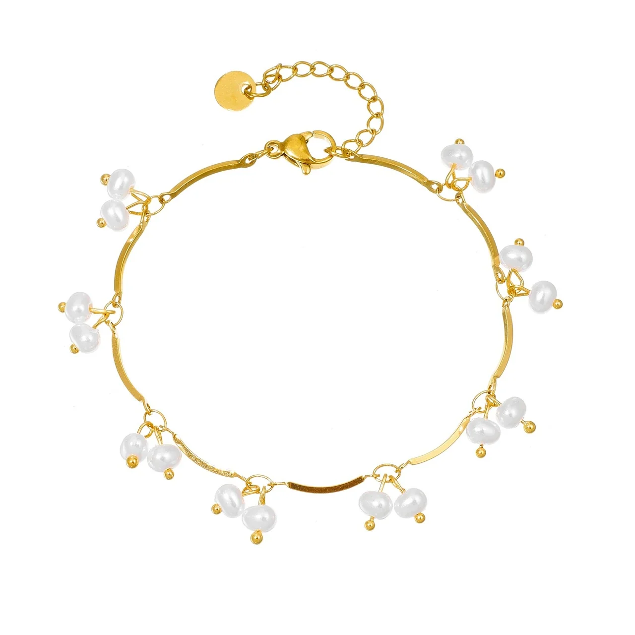 Pearl Cluster Bracelet with Curved Bars, Gold-Plated Steel