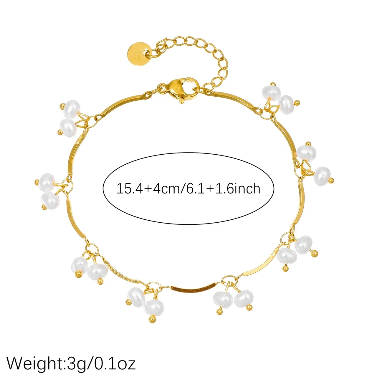 Pearl Cluster Bracelet with Curved Bars, Gold-Plated Steel
