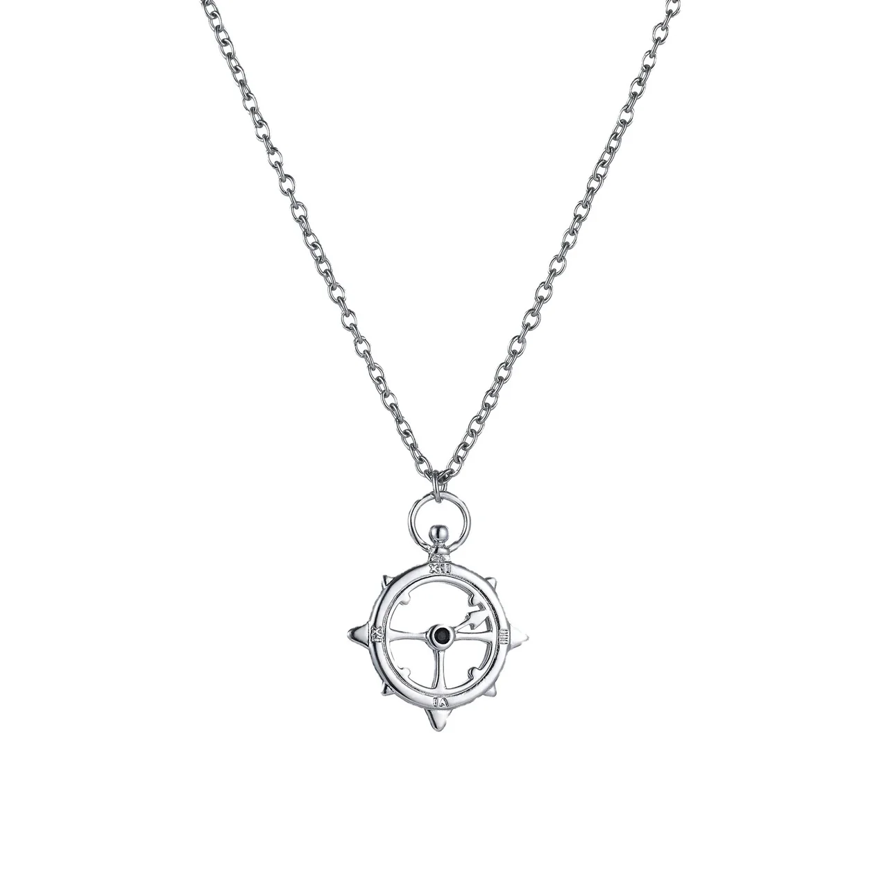 Compass Stainless Steel Anchor-Chain Pendant Necklace
