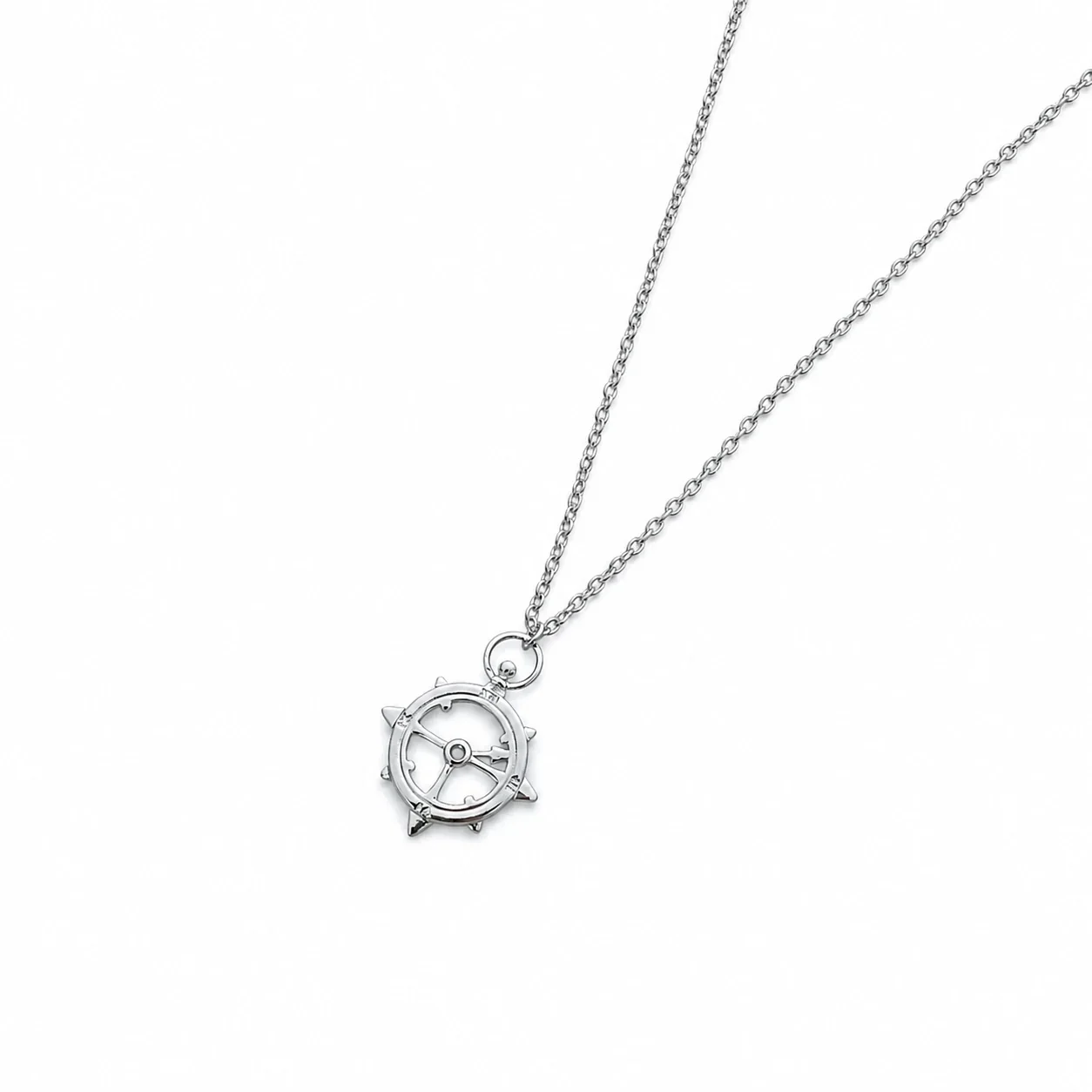 Compass Stainless Steel Anchor-Chain Pendant Necklace