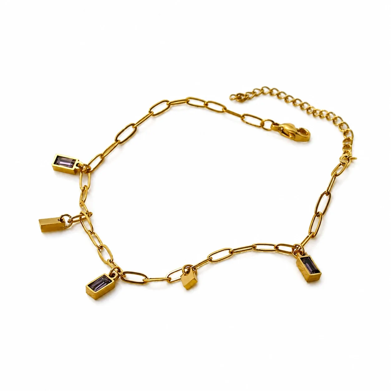 Refined Gold-Plated Paperclip Baguette Charm Bracelet