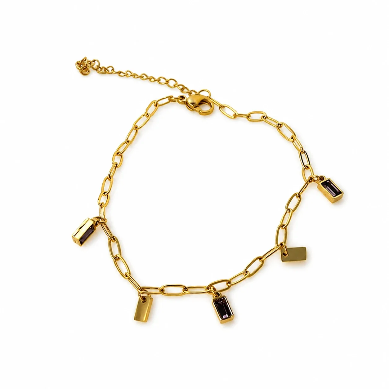 Refined Gold-Plated Paperclip Baguette Charm Bracelet