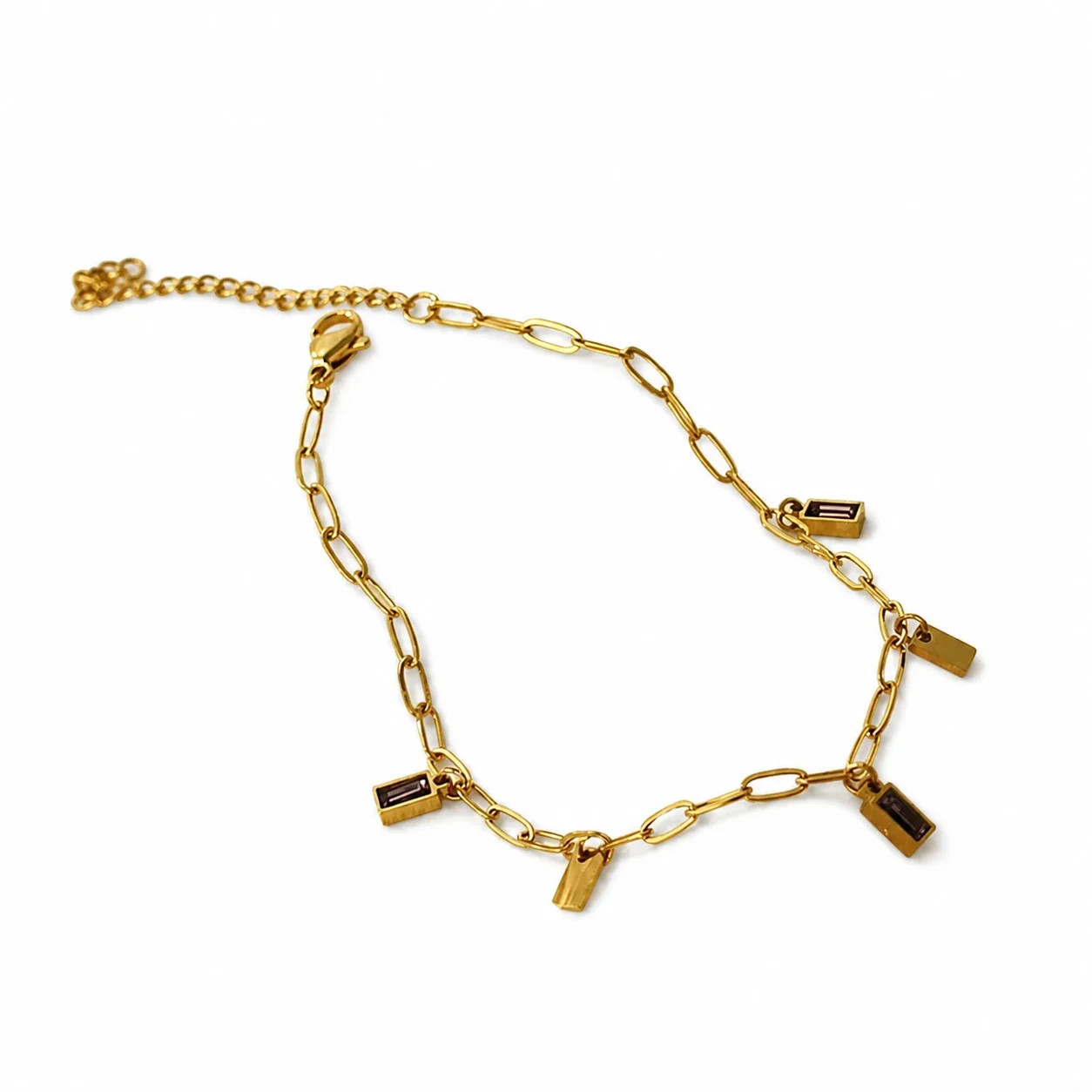 Refined Gold-Plated Paperclip Baguette Charm Bracelet