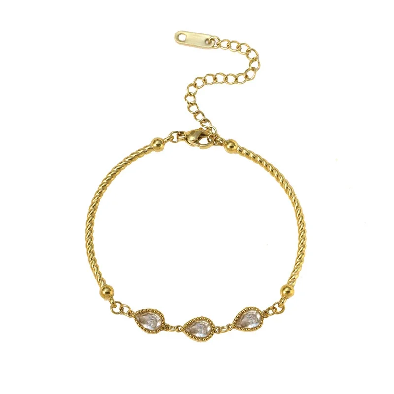 Bracelet with Teardrop CZ Trio and Twisted Stainless Steel