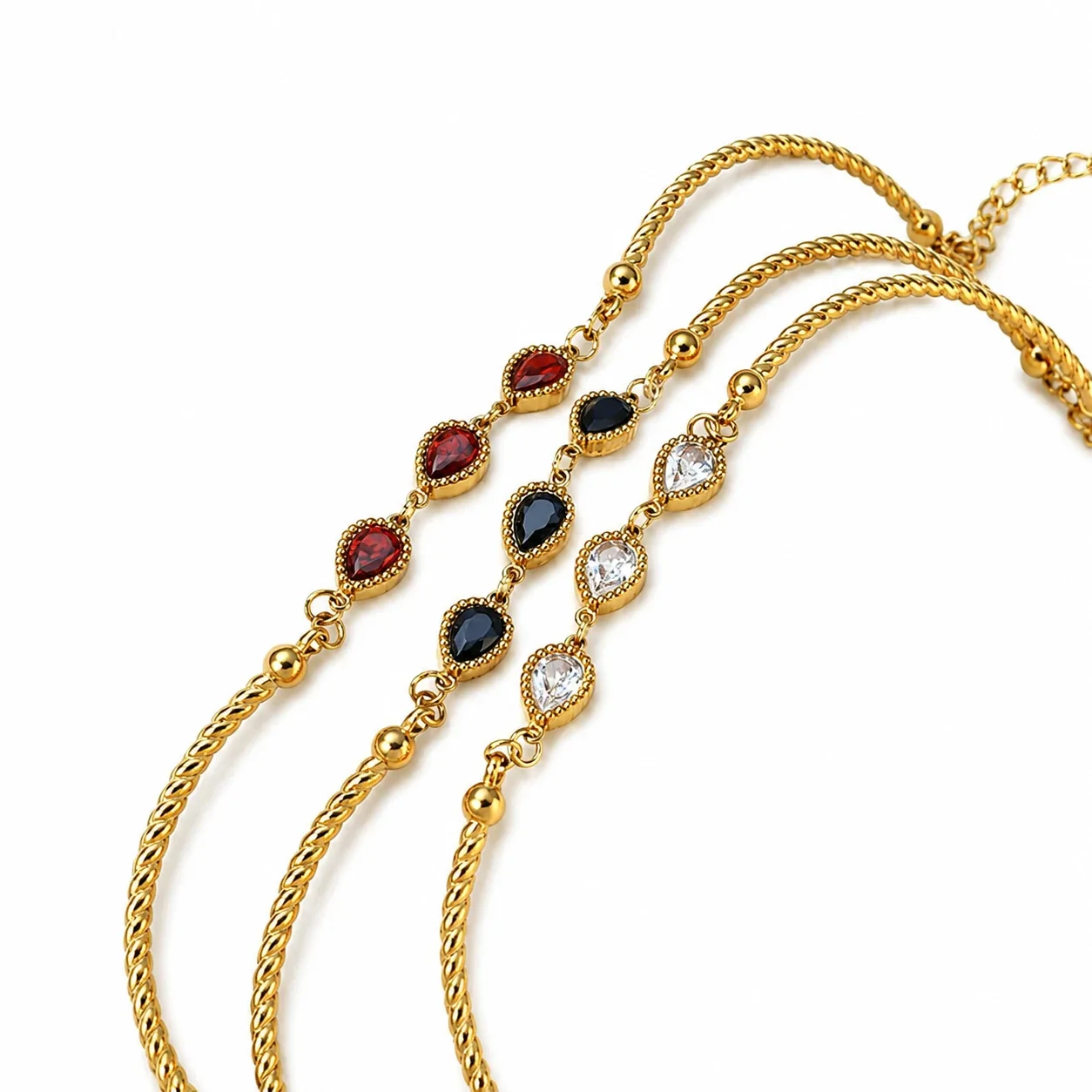 Bracelet with Teardrop CZ Trio and Twisted Stainless Steel