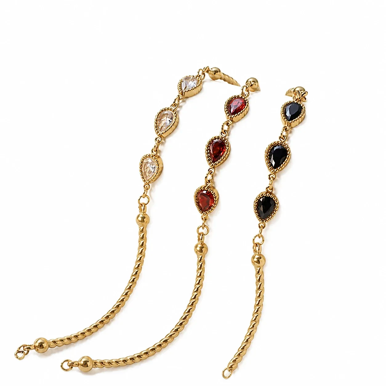 Bracelet with Teardrop CZ Trio and Twisted Stainless Steel