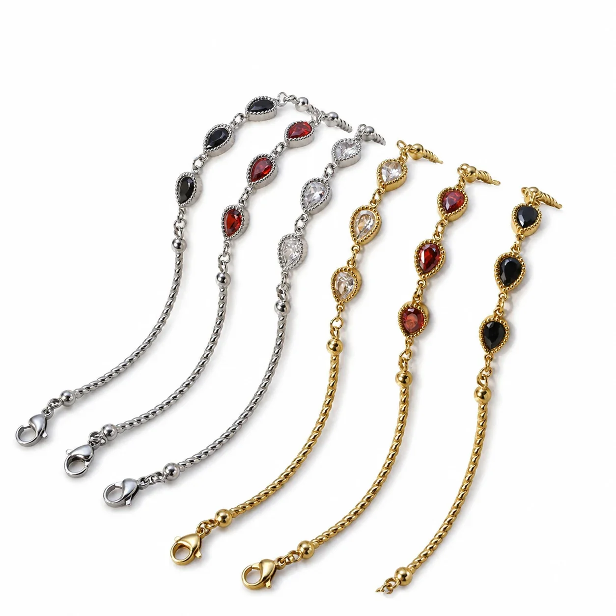 Bracelet with Teardrop CZ Trio and Twisted Stainless Steel