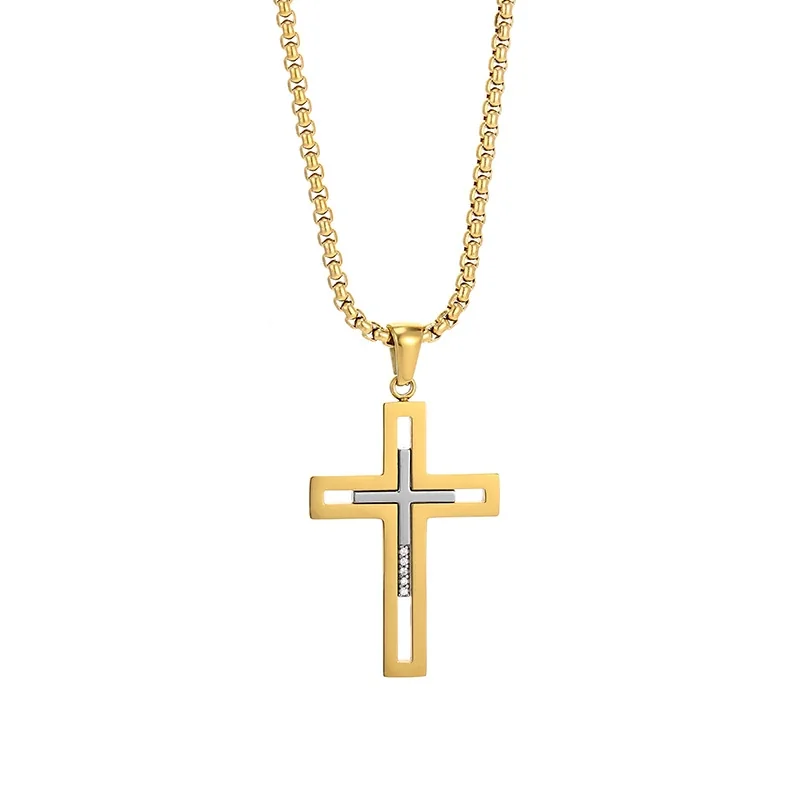 Bold 316 Stainless Steel Open Cross Pendant Necklace