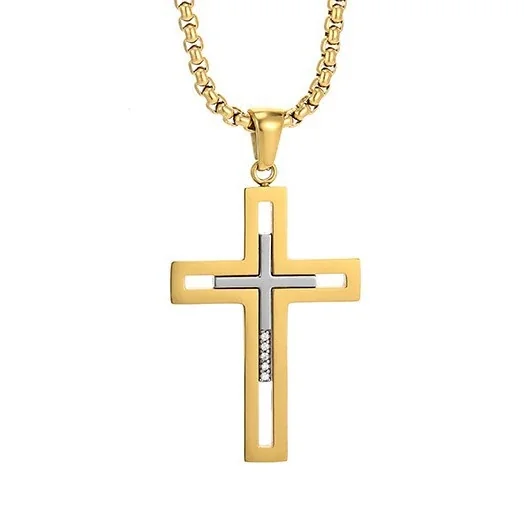 Bold 316 Stainless Steel Open Cross Pendant Necklace