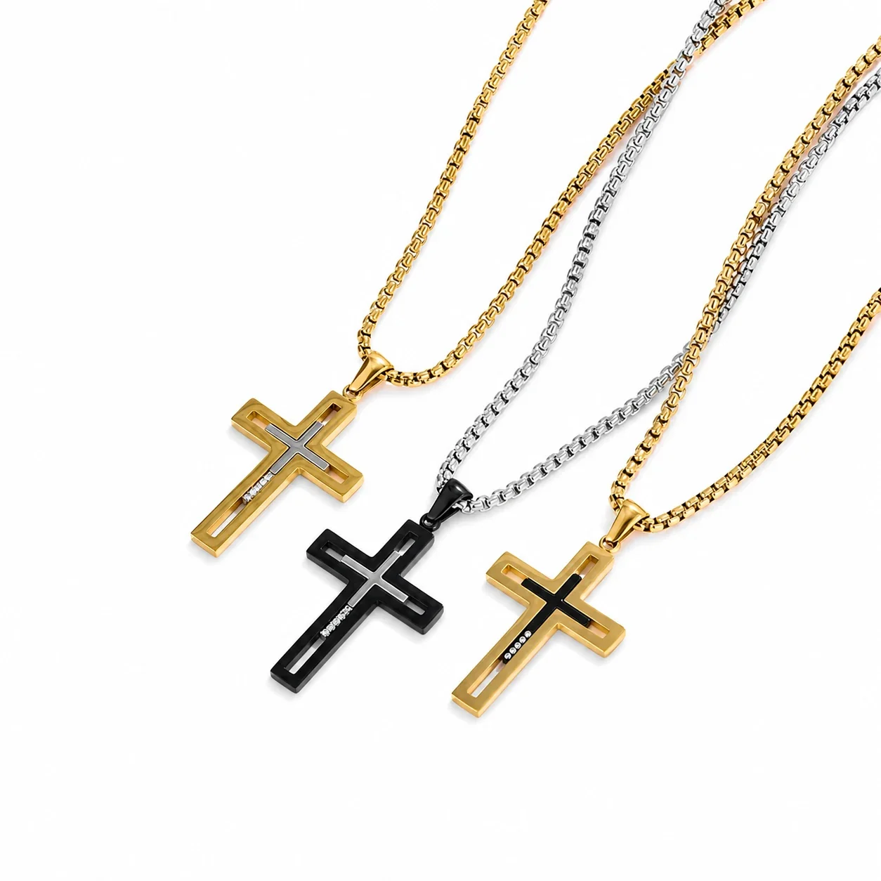 Bold 316 Stainless Steel Open Cross Pendant Necklace