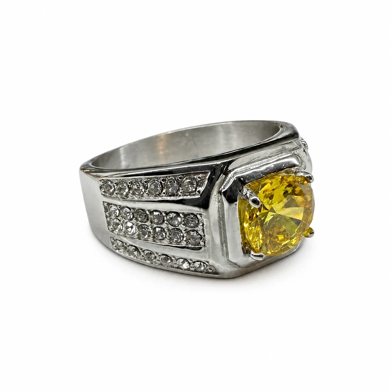 Bold 316 Stainless Steel Cushion-Cut Signet Ring - Yellow