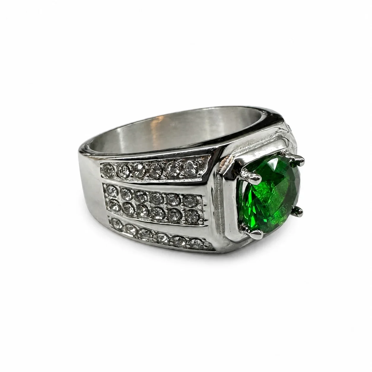 Bold 316 Stainless Steel Cushion-Cut Signet Ring - Green