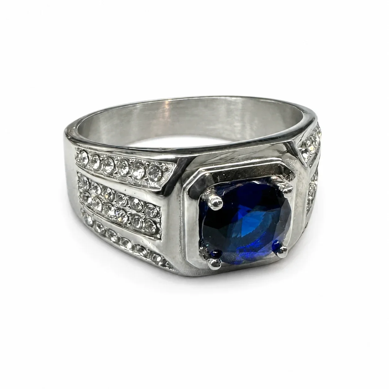 Bold 316 Stainless Steel Cushion-Cut Signet Ring - Blue
