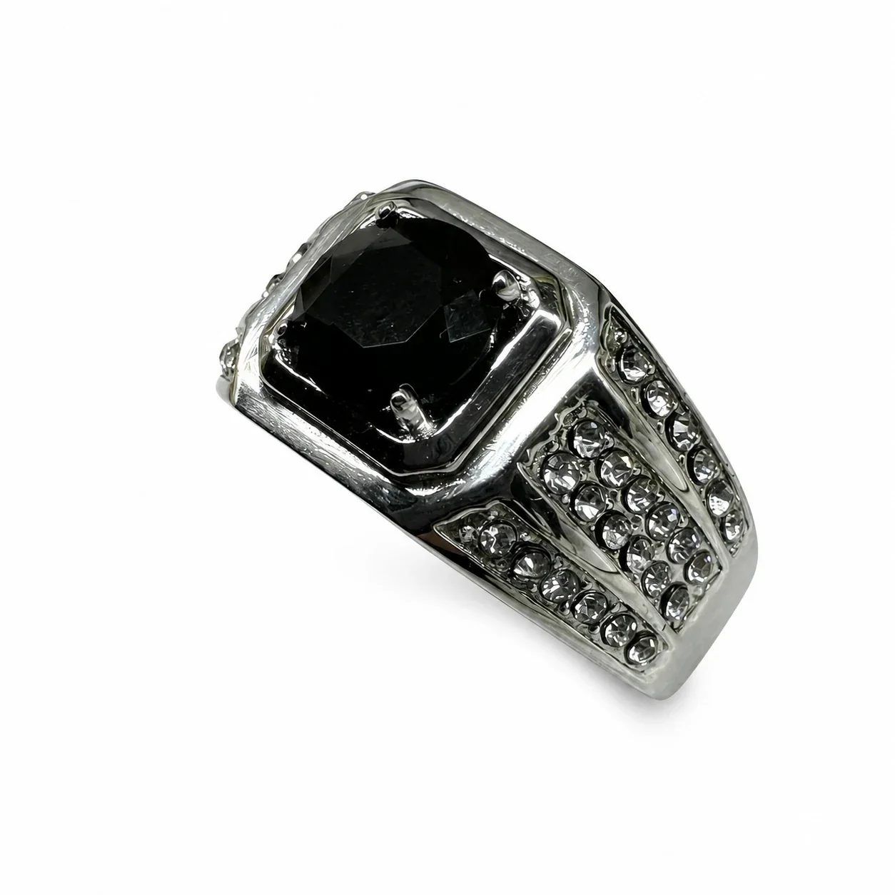 Bold 316 Stainless Steel Cushion-Cut Signet Ring - Black
