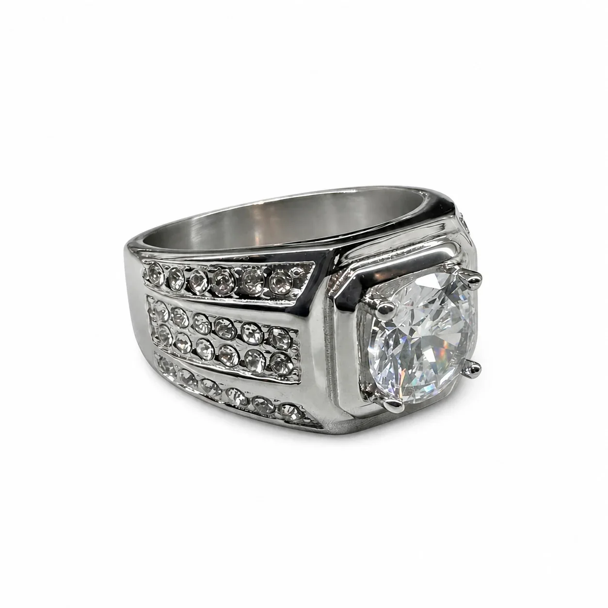 Bold 316 Stainless Steel Cushion-Cut Signet Ring - Clear