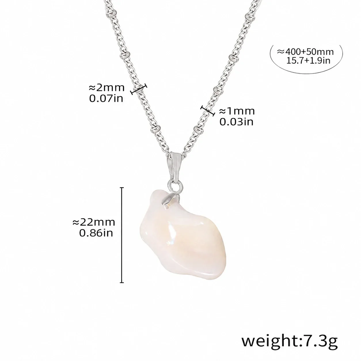 Shell Pendant Necklace with Carved Leaf, Stainless Steel - Irregular Shell